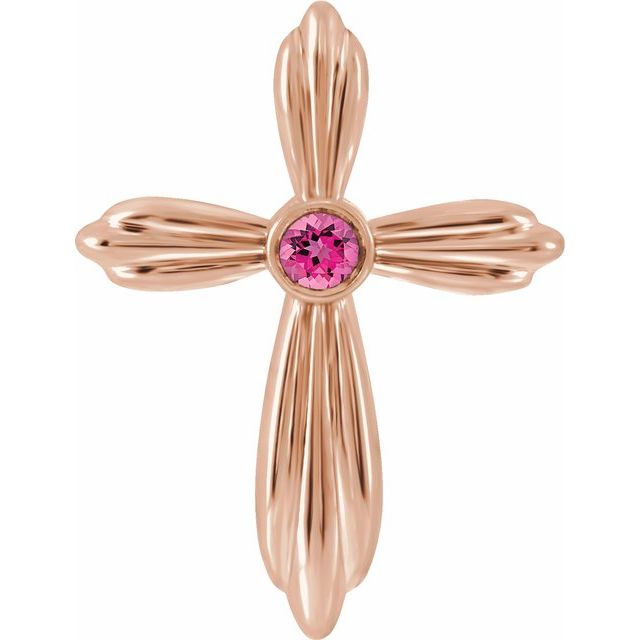 14K Rose Gold Natural Pink Tourmaline Cross Pendant