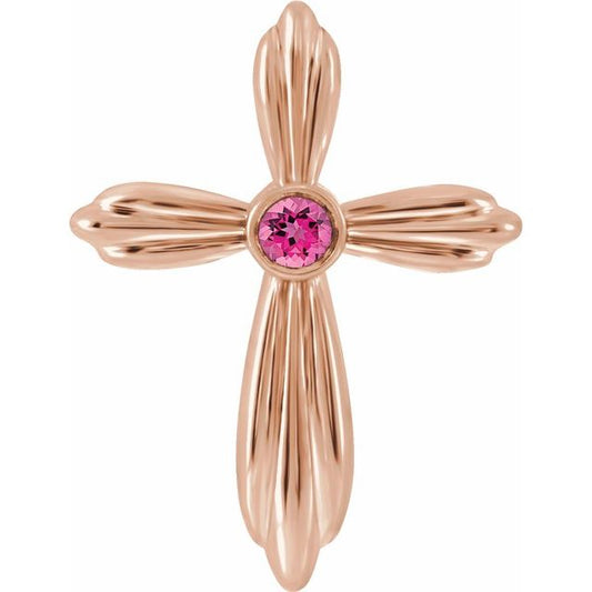 14K Rose Gold Natural Pink Tourmaline Cross Pendant