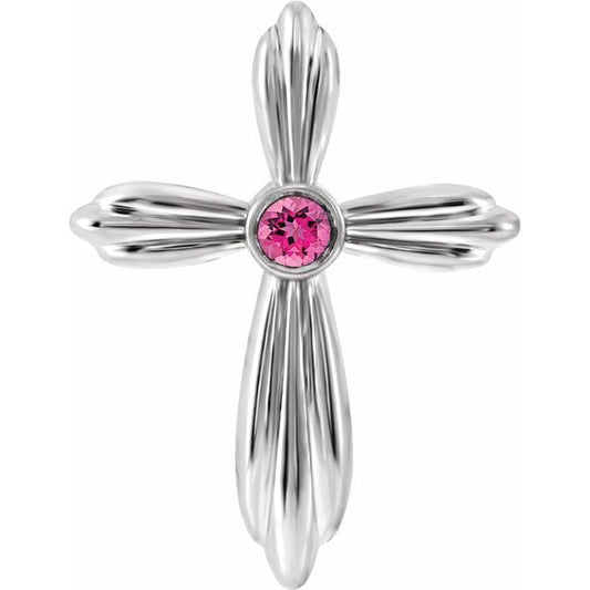 Platinum Natural Pink Tourmaline Cross Pendant