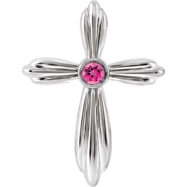 Sterling Silver Natural Pink Tourmaline Cross Pendant