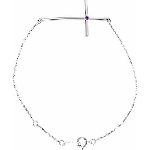 Sterling Silver Imitation Alexandrite Sideways Cross 7-8" Bracelet
