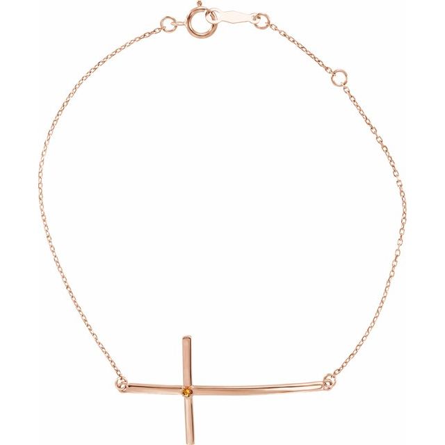 14K Rose Gold Natural Citrine Sideways Cross 7-8" Bracelet
