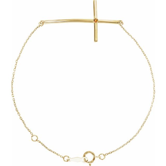 14K Yellow Gold Natural Citrine Sideways Cross 7-8" Bracelet