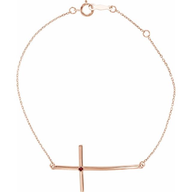14K Rose Gold Natural Mozambique Garnet Sideways Cross 7-8" Bracelet