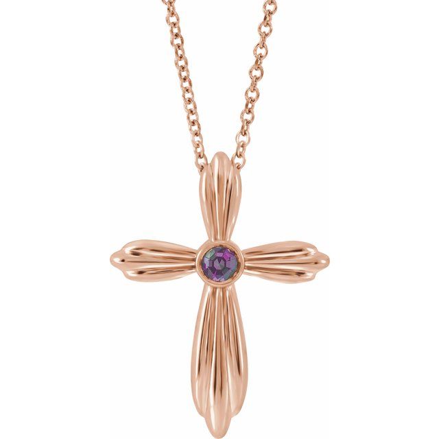 14K Rose Gold Natural Alexandrite Cross 16-18" Necklace
