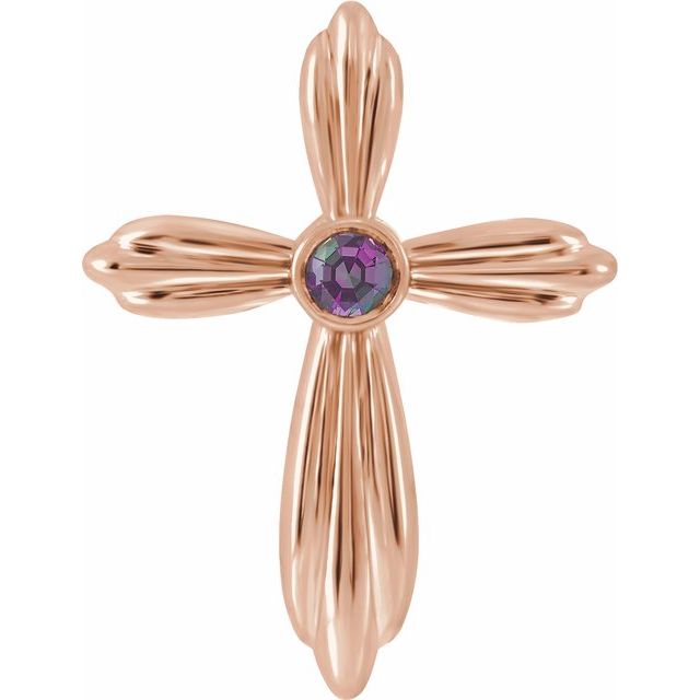 14K Rose Gold Natural Alexandrite Cross Pendant