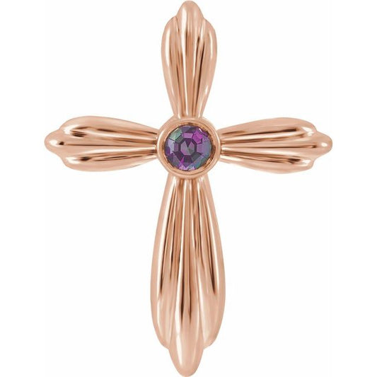 14K Rose Gold Natural Alexandrite Cross Pendant