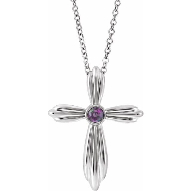Sterling Silver Natural Alexandrite Cross 16-18" Necklace