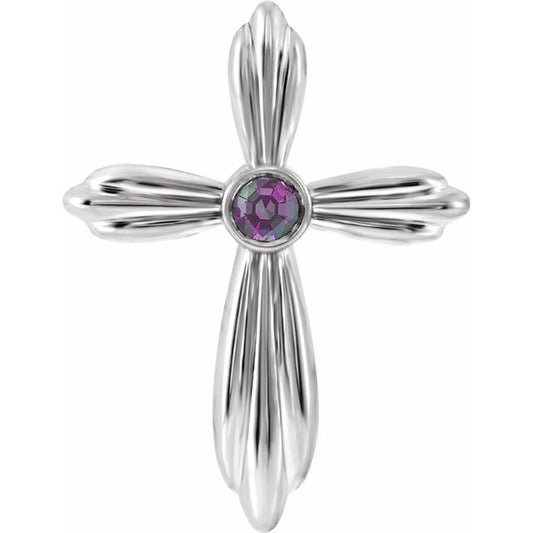 14K White Gold Natural Alexandrite Cross Pendant