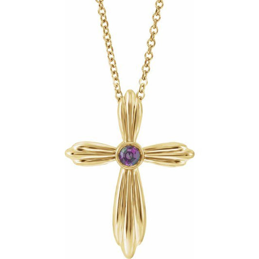 14K Yellow Gold Natural Alexandrite Cross 16-18" Necklace