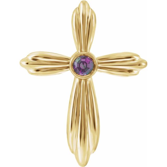 14K Yellow Gold Natural Alexandrite Cross Pendant