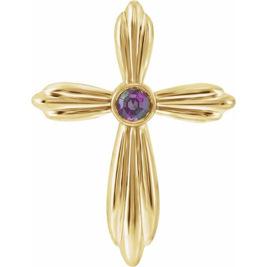 14K Yellow Gold Natural Alexandrite Cross Pendant
