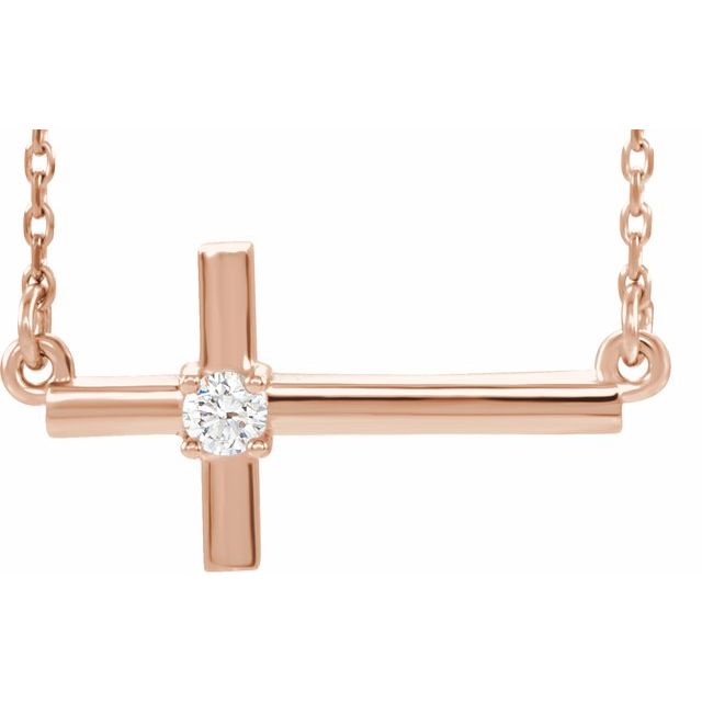 14K Rose Gold .06 CTW Natural Diamond Sideways Cross 16-18" Necklace