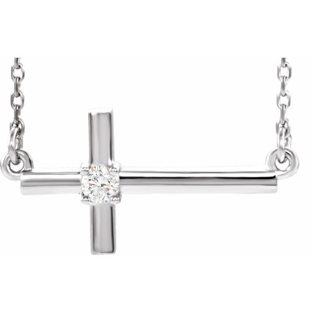 14K White Gold .06 CTW Natural Diamond Sideways Cross 16-18" Necklace