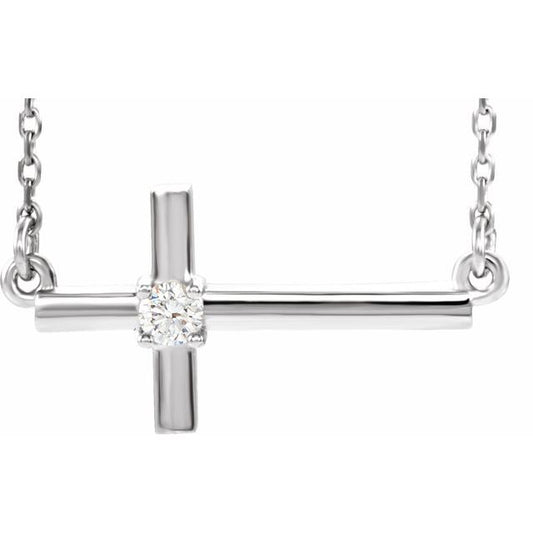 Platinum .03 CTW Natural Diamond Sideways Cross 16-18" Necklace