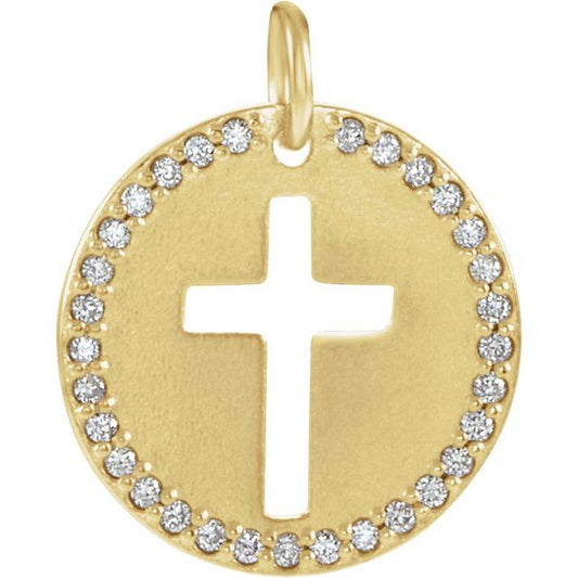 14K Yellow Gold .08 CTW Natural Diamond Pierced Cross Pendant 