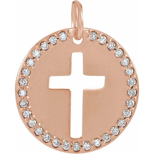 14K Rose Gold .08 CTW Natural Diamond Pierced Cross Pendant 