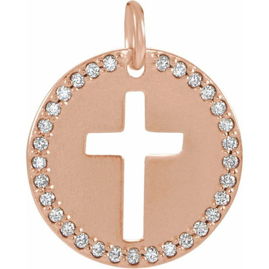 14K Rose Gold .08 CTW Natural Diamond Pierced Cross Pendant 