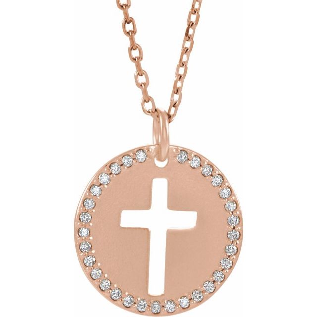 14K Rose Gold .07 CTW Natural Diamond Pierced Cross 18" Necklace