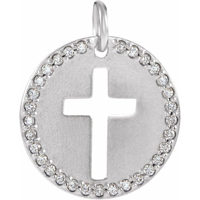 Sterling Silver .08 CTW Natural Diamond Pierced Cross Pendant 