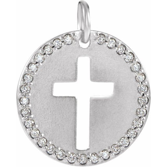 Sterling Silver .08 CTW Natural Diamond Pierced Cross Pendant 