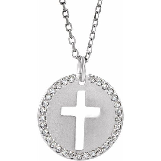 Sterling Silver .07 CTW Natural Diamond Pierced Cross 18" Necklace