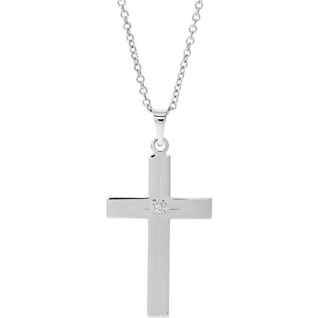 14K White Gold .01 CT Natural Diamond Cross 18" Necklace