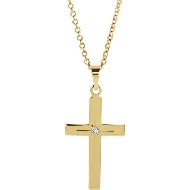 14K Yellow Gold .01 CT Natural Diamond Cross 18" Necklace