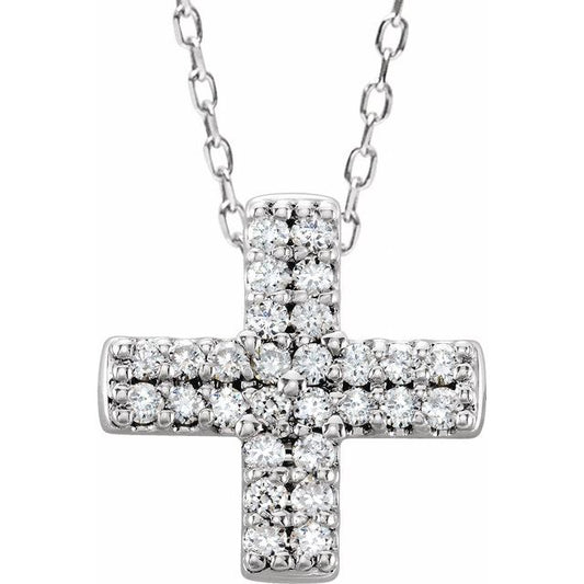 Sterling Silver .07 CTW Natural Diamond Cross 16-18" Necklace