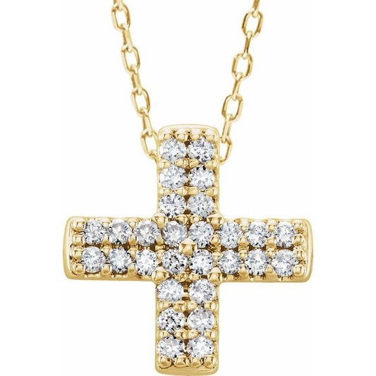 14K Yellow Gold .07 CTW Natural Diamond Cross 16-18" Necklace