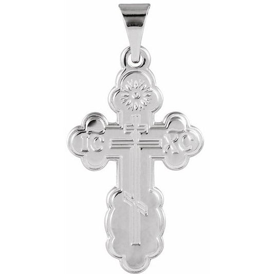 14K White Gold St. Olga Orthodox Cross Pendant