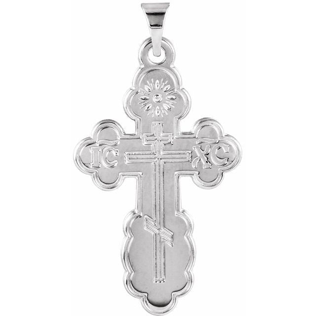 14K White Gold St. Olga Orthodox Cross Pendant