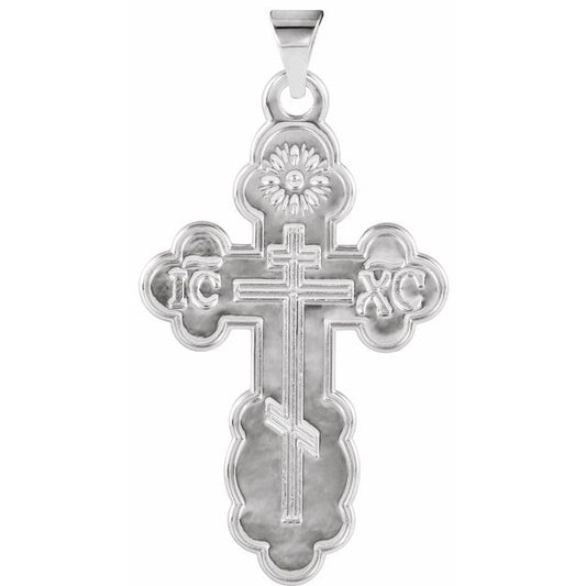 14K White Gold St. Olga Orthodox Cross Pendant