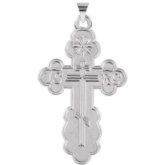 14K White Gold St. Olga Orthodox Cross Pendant
