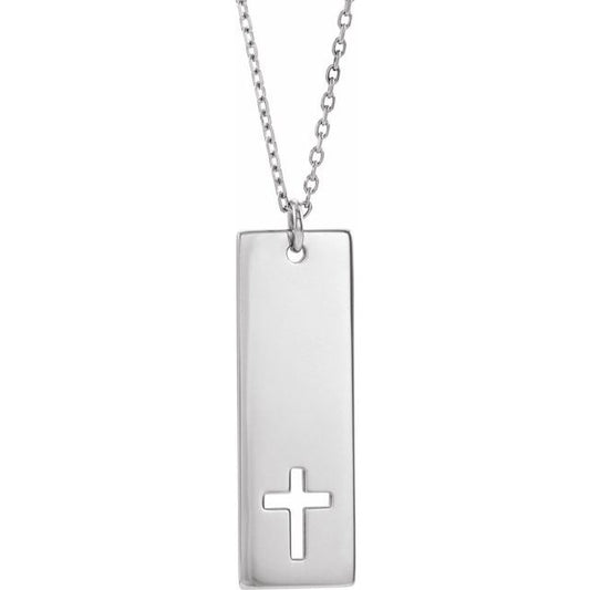 Sterling Silver Engravable Pierced Cross Engravable Bar 16-18" Necklace