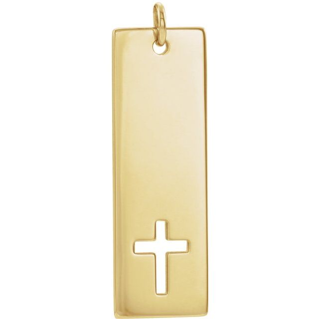 14K Yellow Gold Engravable Pierced Cross Bar Pendant