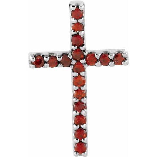 Platinum Natural Mozambique Garnet Petite Cross Pendant