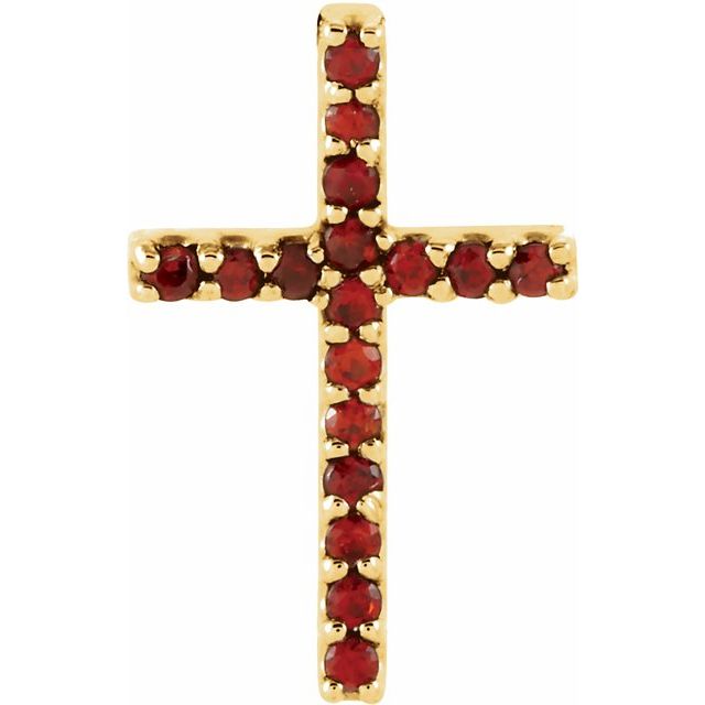 14K Yellow Gold Natural Mozambique Garnet Petite Cross Pendant