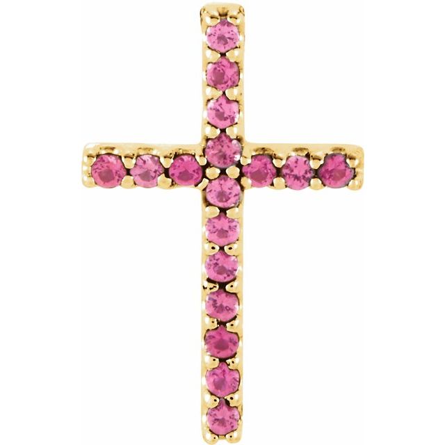 14K Yellow Gold Natural Pink Tourmaline Petite Cross Pendant