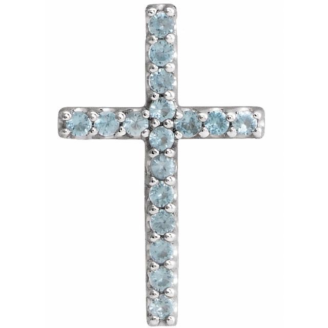 14K White Gold Natural Swiss Blue Topaz Petite Cross Pendant