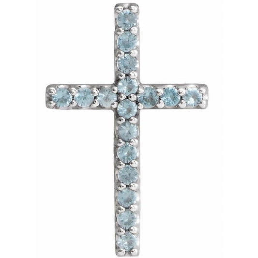 14K White Gold Natural Swiss Blue Topaz Petite Cross Pendant