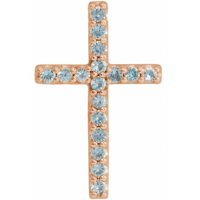 14K Rose Gold Natural Swiss Blue Topaz Petite Cross Pendant