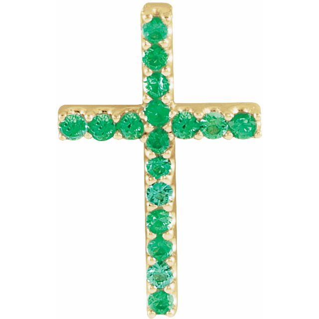 14K Yellow Gold Natural Emerald Petite Cross Pendant
