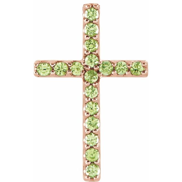 14K Rose Gold Natural Peridot Petite Cross Pendant