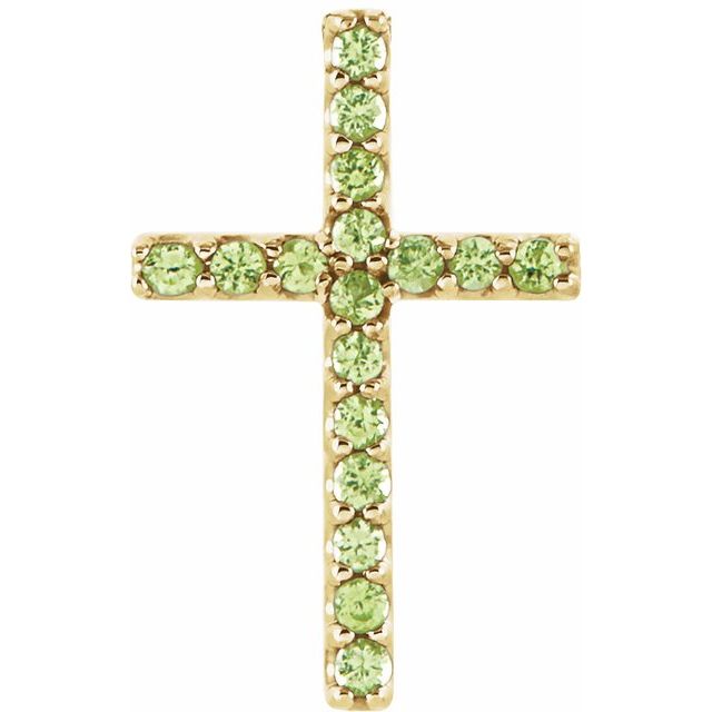 14K Yellow Gold Natural Peridot Petite Cross Pendant
