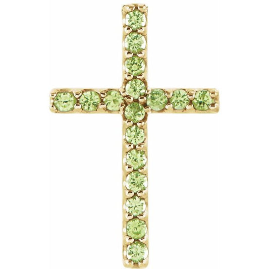 14K Yellow Gold Natural Peridot Petite Cross Pendant