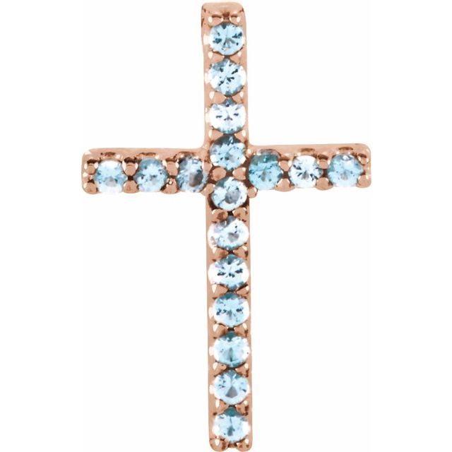 14K Rose Gold Natural Aquamarine Petite Cross Pendant