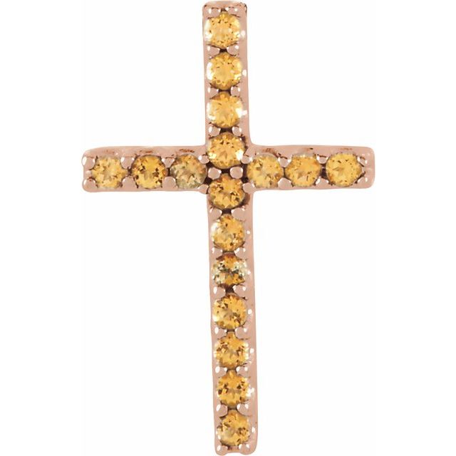14K Rose Gold Natural Yellow Sapphire Petite Cross Pendant