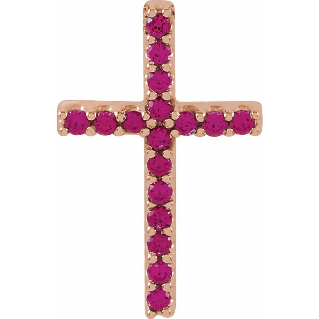 14K Rose Gold Natural Ruby Petite Cross Pendant