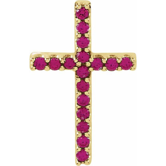 14K Yellow Gold Natural Ruby Petite Cross Pendant
